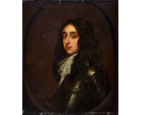 Follower of Gerrit van Honthorst - Portrait of Prince Rupert, Count Palatine, bust length in armour and lace jabot, feigned o