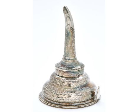 A George&nbsp;III silver wine funnel,&nbsp;the ogee bowl with beaded rim and shaped lug, crested, 12cm h, by William Simons, 