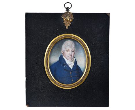 Charles&nbsp;Hayter (1761-1835) - Portrait Miniature of Mr&nbsp;Esdaile of Missenden Abbey,&nbsp;in a blue coat and white sto