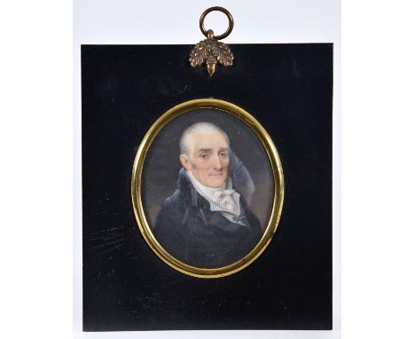 English&nbsp;School, 18th c - Portrait Miniature of Father James Parker, S J of&nbsp;Bristol,&nbsp;in dark blue coat, blue st