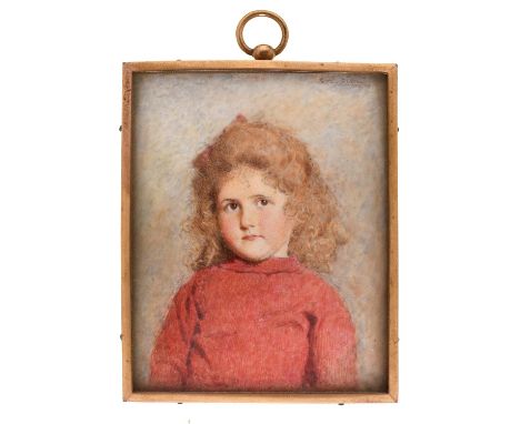 Sydney Slade (fl. 1908-1919) - Portrait Miniature of a Girl, half length in a red sweater, signed and dated '09, 76 x 61mm, g