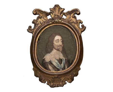 A fine English&nbsp;embroidered miniature of Charles&nbsp;I,&nbsp;London, c1660-70, silk and metal thread, based on the 1641 