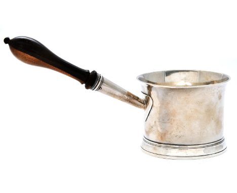 A George III silver saucepan, with flared rim and lignum vitae handle, bowl 6.7cm h, by Walter Brind, London 1782, 6ozs 10dwt