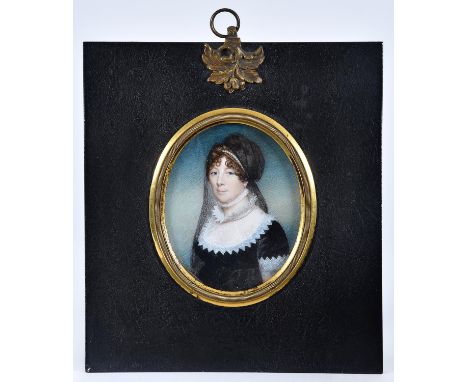 Charles&nbsp;Hayter (1761-1835) - Portrait Miniature of a Lady of the Ayton or Whitaker Families, in white lace trimmed black