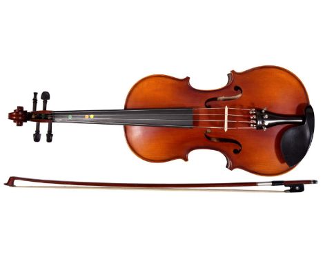 Stringed Instrument. An Archer 500 viola, length of back 41.5cm, printed label and a bow, in zipped rigid case    Good condit