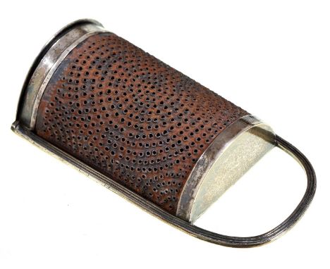A George III silver nutmeg grater, with reeded frame and steel rasp, integral hinge, 10.7cm h, by Phipps and Robinson, London