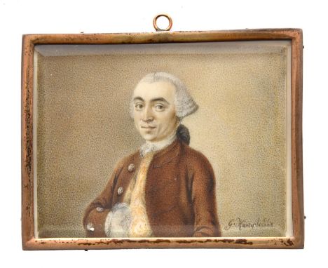 Gerrit Kamphuis (fl. c1761-1772) - Portrait Miniature of Johann Carel van Alder of Delft,&nbsp;half length in powdered wig an