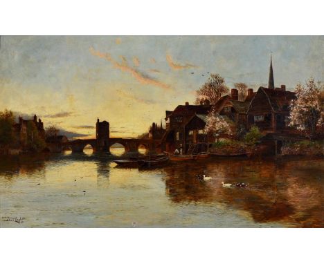 Walter Stuart Lloyd ARBA (1875-1929) ‘ Sunset St Ives Cambridgeshire, signed and dated 1891, oil on canvas, 74.5 x 126cm  Pro