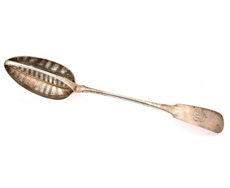 An Irish&nbsp;George&nbsp;III silver straining spoon,&nbsp;Fiddle pattern, by John Pittar, Dublin 1813, 4ozs  Provenance: Sol