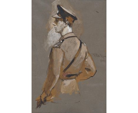 Frederick Roe RI (1864-1947) ‘ Portrait study of King George VI, half length in uniform, signed and dated 1941, watercolour a