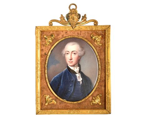 Henry Bone RA (1755-1834) - Portrait Miniature of a Gentleman, in blue coat and waistcoat with black collar and white stock, 