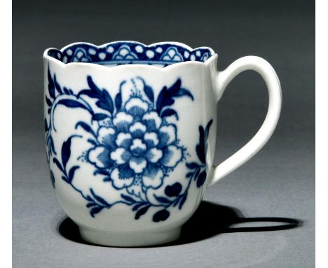 A Worcester coffee cup, c1770, painted in underglaze blue with the Scalloped Peony pattern, 65mm h  Provenance: Simon Spero S