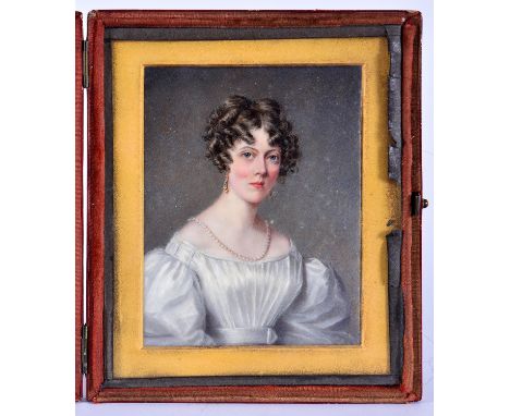 Maria&nbsp;Ann Chalon (1797-1877) - Portrait Miniature of a Lady of the Mainwaring Family,&nbsp;bust length, wearing her dark