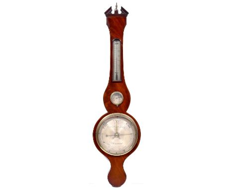 A mahogany and line inlaid barometer, Pensotti &amp; Comolli, Dudley, c1830, with engraved and silvered register, hygrometer 