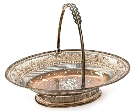 An Old Sheffield plate pierced and engraved cake basket, c1780, crested, 37cm l  Provenance: Harvey &amp; Gore, 23 March 1979