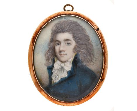 Attributed to Samuel&nbsp;Shelley&nbsp;(1750/56-1808) - Portrait Miniature of a Gentleman, with powdered hair, in blue coat a