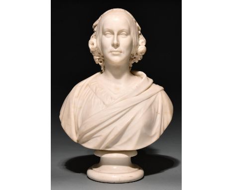 Edgar George Papworth the Younger (1832-1927) - Portrait Bust of a Young Woman, statuary marble, 44cm h including socle, sign