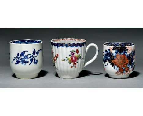 Two Liverpool coffee cups, Philip Christian, c1775 and a John Pennington coffee cup, c1785, the plain and reeded Christian co