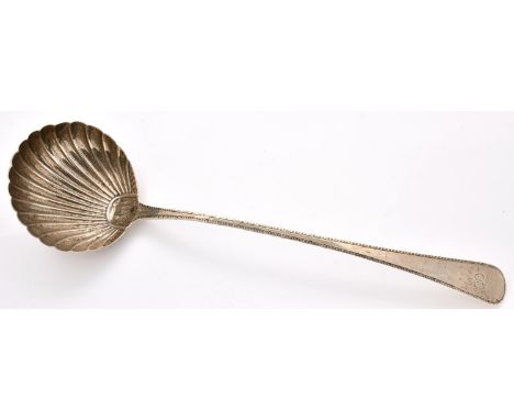 A George III silver soup ladle, Feather Edge pattern, shell bowl, by George Smith, London 1777, 4ozs 12dwts    Light wear con
