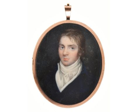 Attributed to Francois Ferriere (1752-1839) - Portrait Miniature of a Gentleman in a dark blue coat and white stock, 62 x 50m