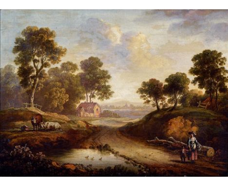 English School, early 19th century ‘ Wooded Landscape with Figures and Livestock; A Woman and Child on a Rural Path,&nbsp;a p