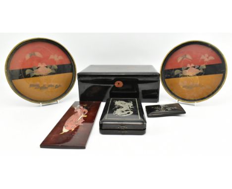 A collection of six 20th century Japanese &amp; Chinese lacquer papier mache boxes &amp; others. The lot to include a large r