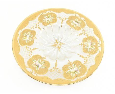 An early 20th century signed Bohemian glass and gilt centrepiece fruit bowl. The bowl with hand painted gilding, featuring si