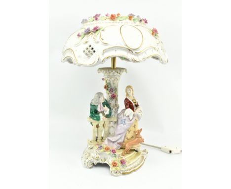Schierholz porcelain - a mid century Regency style porcelain centrepiece lamp. The lamp with pierced domed porcelain shade ov
