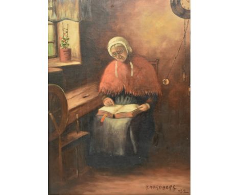 N. Nordberg (German school) - an early 20th century 1939 oil on canvas painting of a lady reading. The elderly lady modelled 