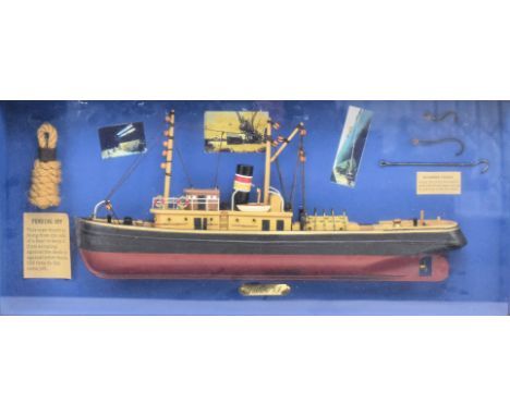 Maritime interest - Danube VJ - a vintage late 20th century model craft sailing boat, framed &amp; behind glass. The mode wit