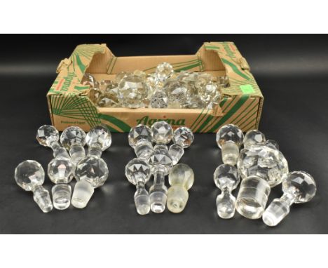 A large collection of c50 assorted 19th century Regency &amp; Victorian glass decanter bottle stoppers, some later early 20th