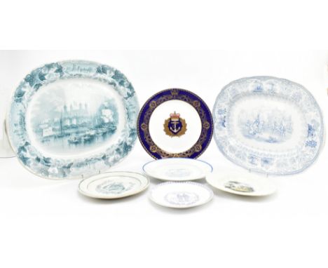A collection of 19th century Victorian and later ceramic military mess plates and platters, maj. transfer printed. The lot co