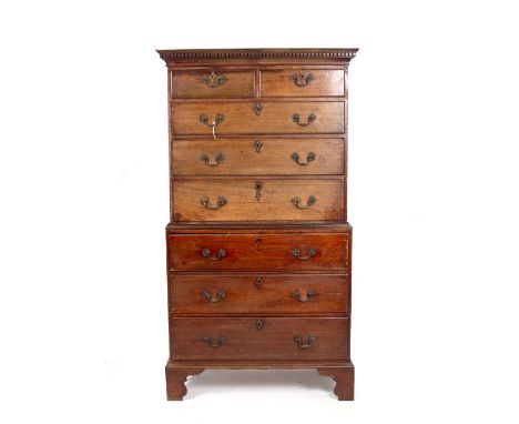 A GEORGIAN MAHOGANY TALLBOY with two short and six long drawers rasied on bracket feet 98cm wide x 60cm deep x 187cm high 