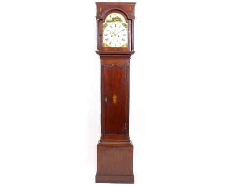 A GEORGE III MAHOGANY EIGHT DAY LONGCASE CLOCK the painted dial with Roman numerals, a subsidiary second hand, signed John Cr