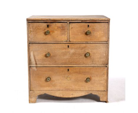A SMALL PINE CHEST of two short and two long drawers with brass handles and bracket feet 66.5cm wide x 44cm deep x 71cm high 