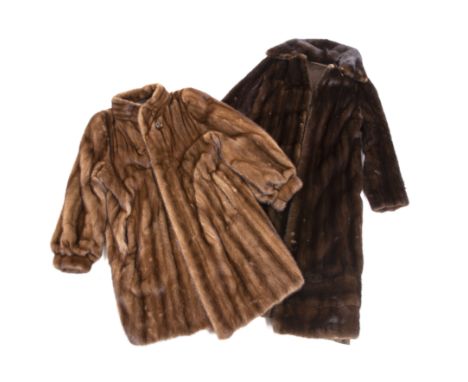 TWO VINTAGE LADIES MINK FUR COATS one with monogrammed pocket JLM and one other fur coat with label to the inside Saga Mink, 
