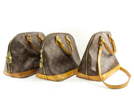 THREE VINTAGE LOUIS VUITTON 'ALMA' MONOGRAMMED HANDBAGS with leather trims and handles 35cm wide overall (3)