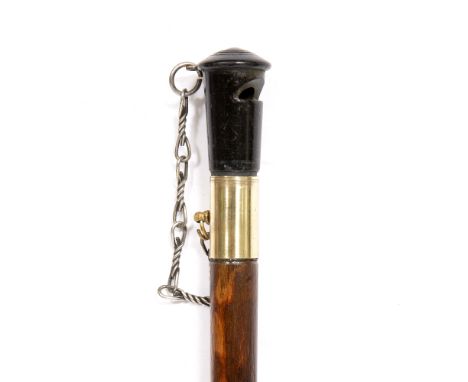 A WALKING CANE  surmounted with a whistle finial 92.5cm long 
