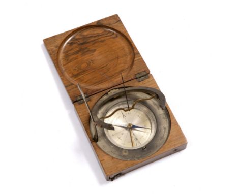A VICTORIAN ROSEWOOD CASED SHIP'S COMPASS with silvered dial and ring with engraved detailed measurements and cities, unsigne