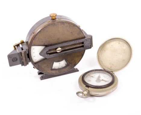 A MILITARY POCKET COMPASS by J M Glauser &amp; Sons Limited London, MK VI 1940, 4.5cm diameter together with a surveying inst