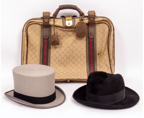 TWO VINTAGE HATS to include a Youngs top hat, a Austin Reed Christy's London hat and a Gucci travelling case with monogram de