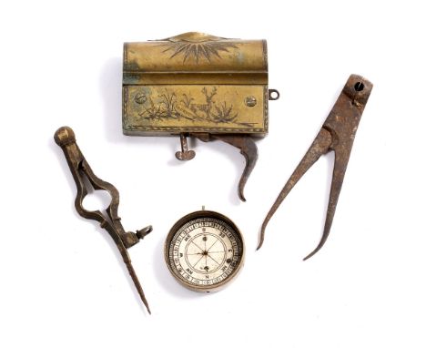 AN UNUSUAL ENGRAVED BRASS TRIGGER MECHANISM  signed Beckwith of London, possibly originally part of an early air gun 9.3cm lo