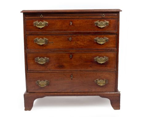 A GEORGE III MAHOGANY CHEST OF FOUR DRAWER  with brass swan neck handles, standing on bracket feet, 79cm wide x 84cm high x 4