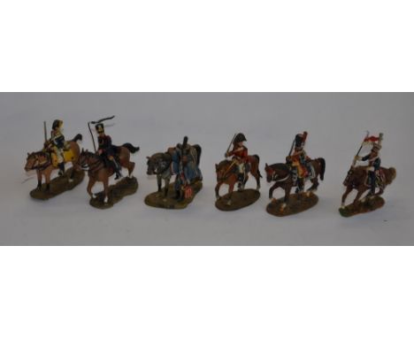 A collection of approximately 80 Delprado solid cast metal mounted Napoleonic war model soldier figures, 1/30 scale. 