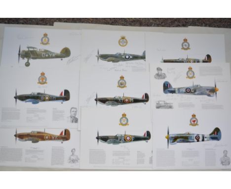 9 numbered limited edition profile prints (max 100) by 1st Edition, artwork by M A Kinnear, of RAF WWII single engine fighter