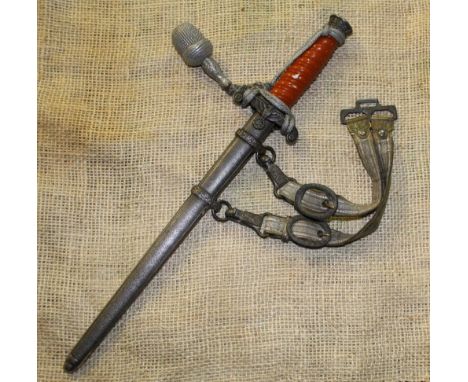 German Third Reich style officer's dagger, blade stamped WKC Solingen, complete with dress knot and belt hanging mounts stamp