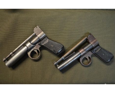 2 vintage Webley Junior .177 (4.5mm) over lever action air pistols, neither fully functional. One will not hold compression, 