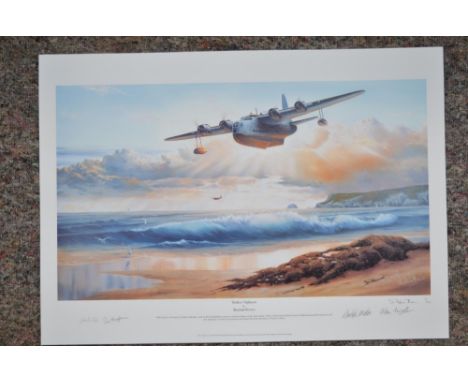 "Tireless Vigilance", limited edition print (4/300) by Stephen Brown, signed in pencil by the artist and 4 WWII RAF Sunderlan