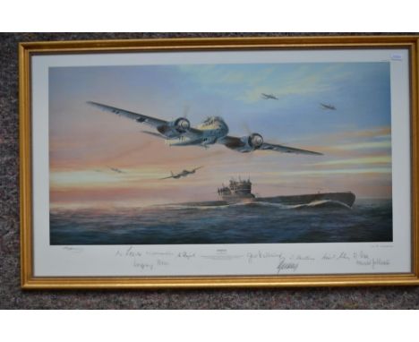 "Kameraden", framed limited edition print (12/850) by Mark Postlethwaite, signed in pencil by the artist and 11 WWII Luftwaff