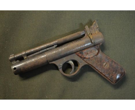 A vintage Webley Senior .22 over lever action air pistol in working order. Heavy surface corrosion. 